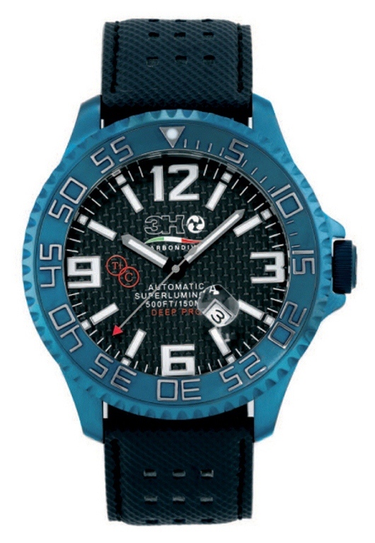 3H Italia Mens T8B Titanium Black Carbon Fiber Dial Watch